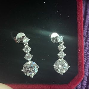 GENUINE MOISSANITE EARRINGS in Sterling Silver Drop Style NEW